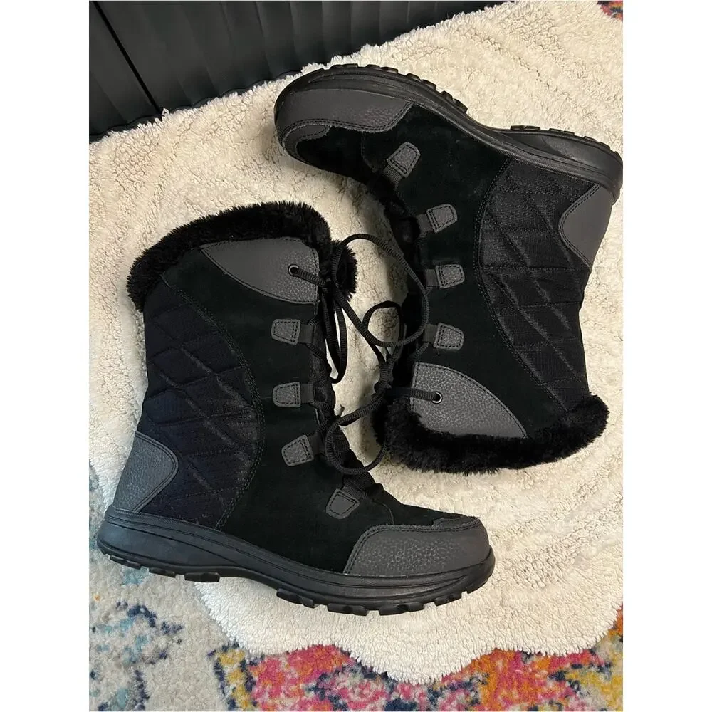 Columbia Ice Maiden II Winter Snow Boots Black Grey Waterproof Size 9.5